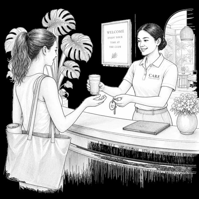 A host pouring coffee at the Clubhouse cafe bar for a member