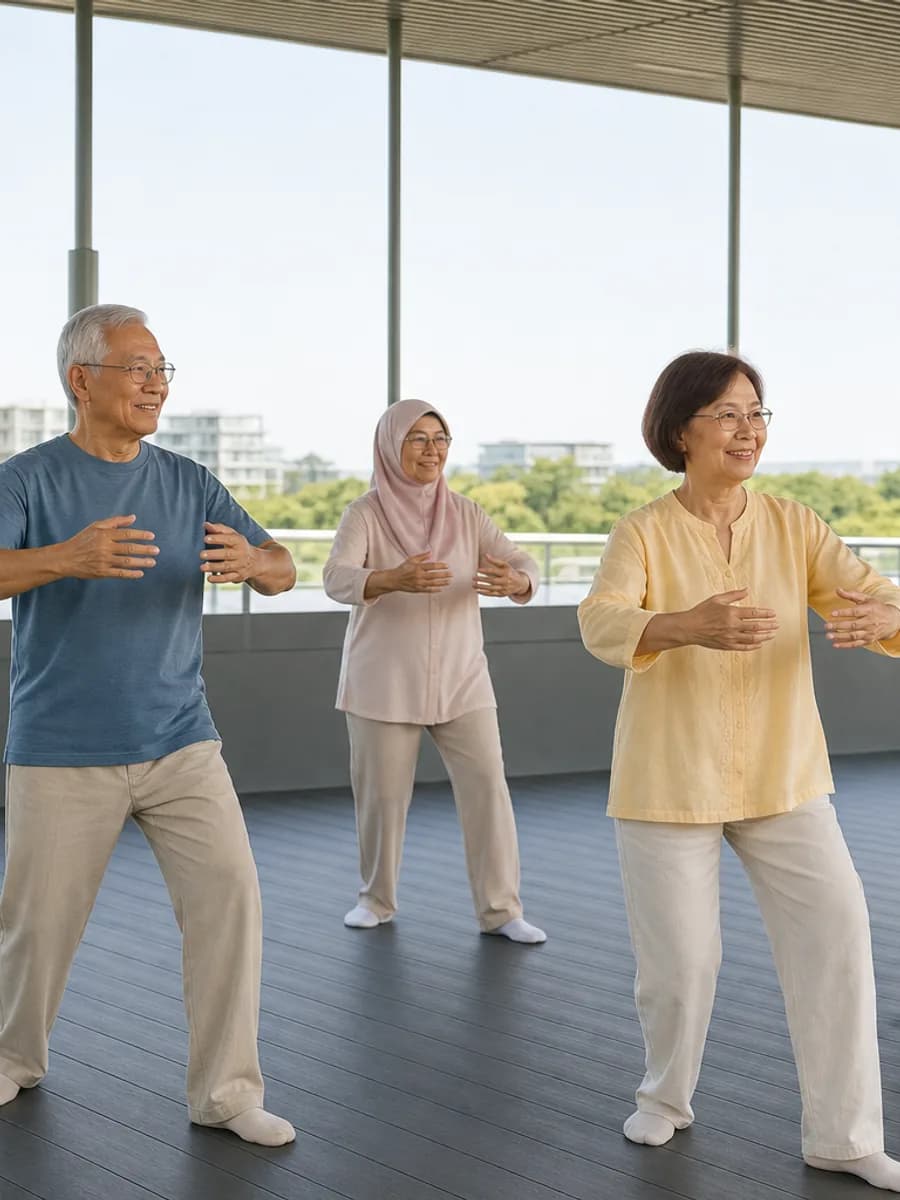 A covered garden deck qigong session