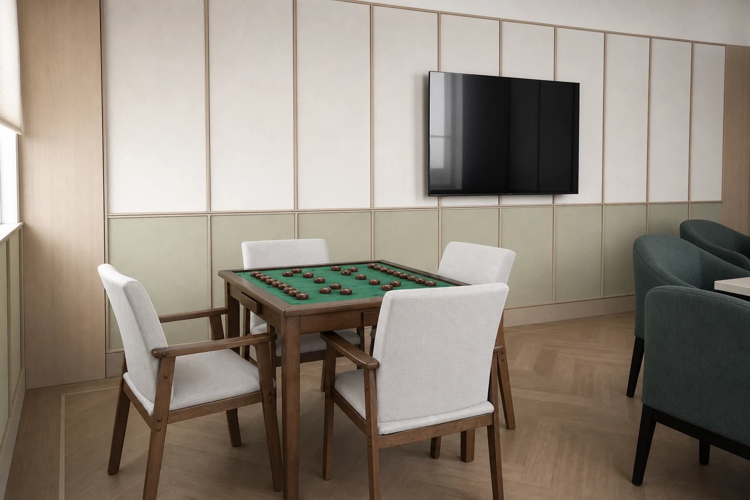 A games room with Chinese chess table