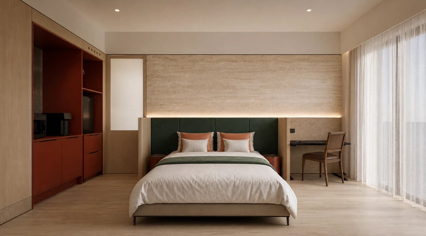 A king bedroom headboard view