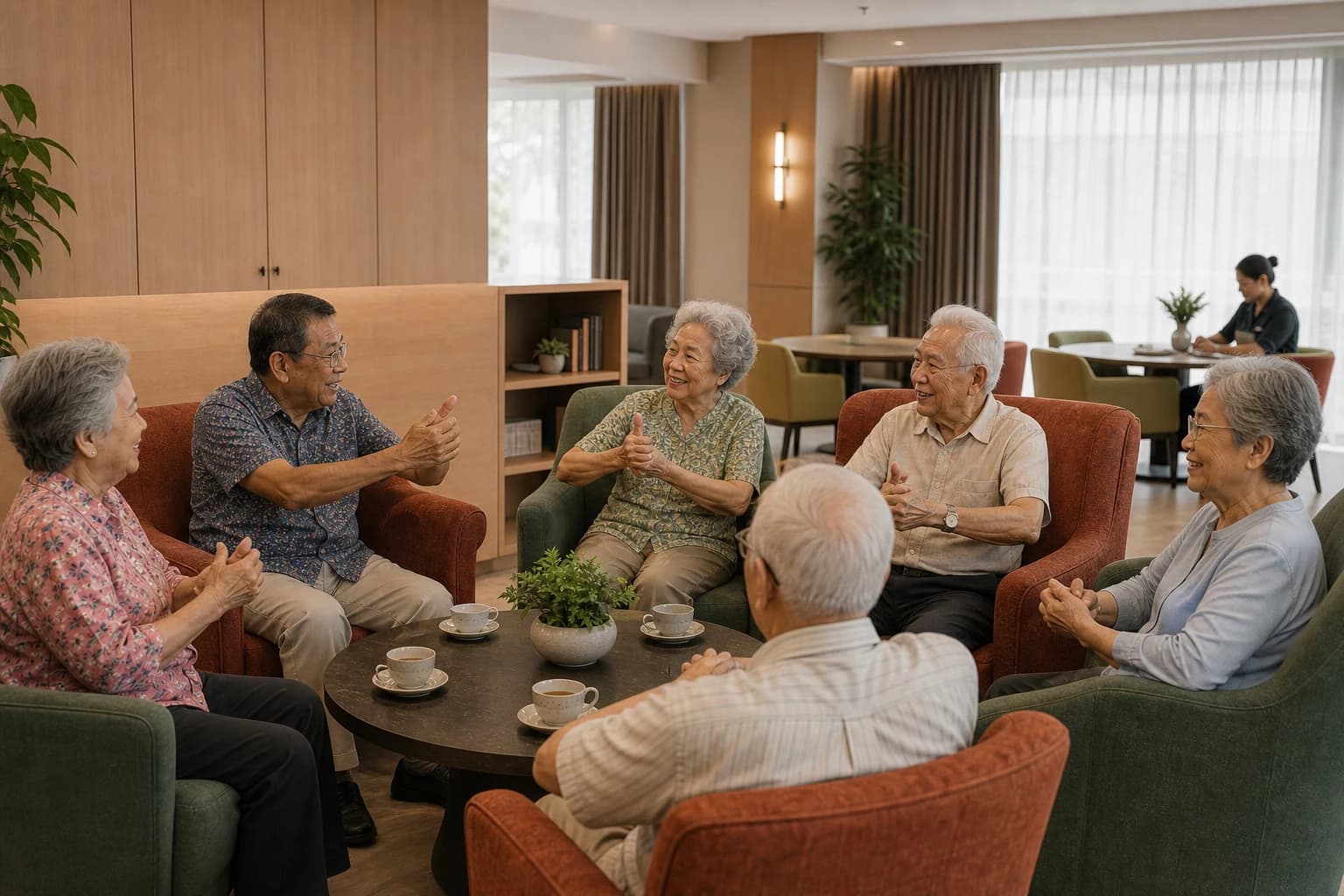 A resident joining a community activity at their own pace