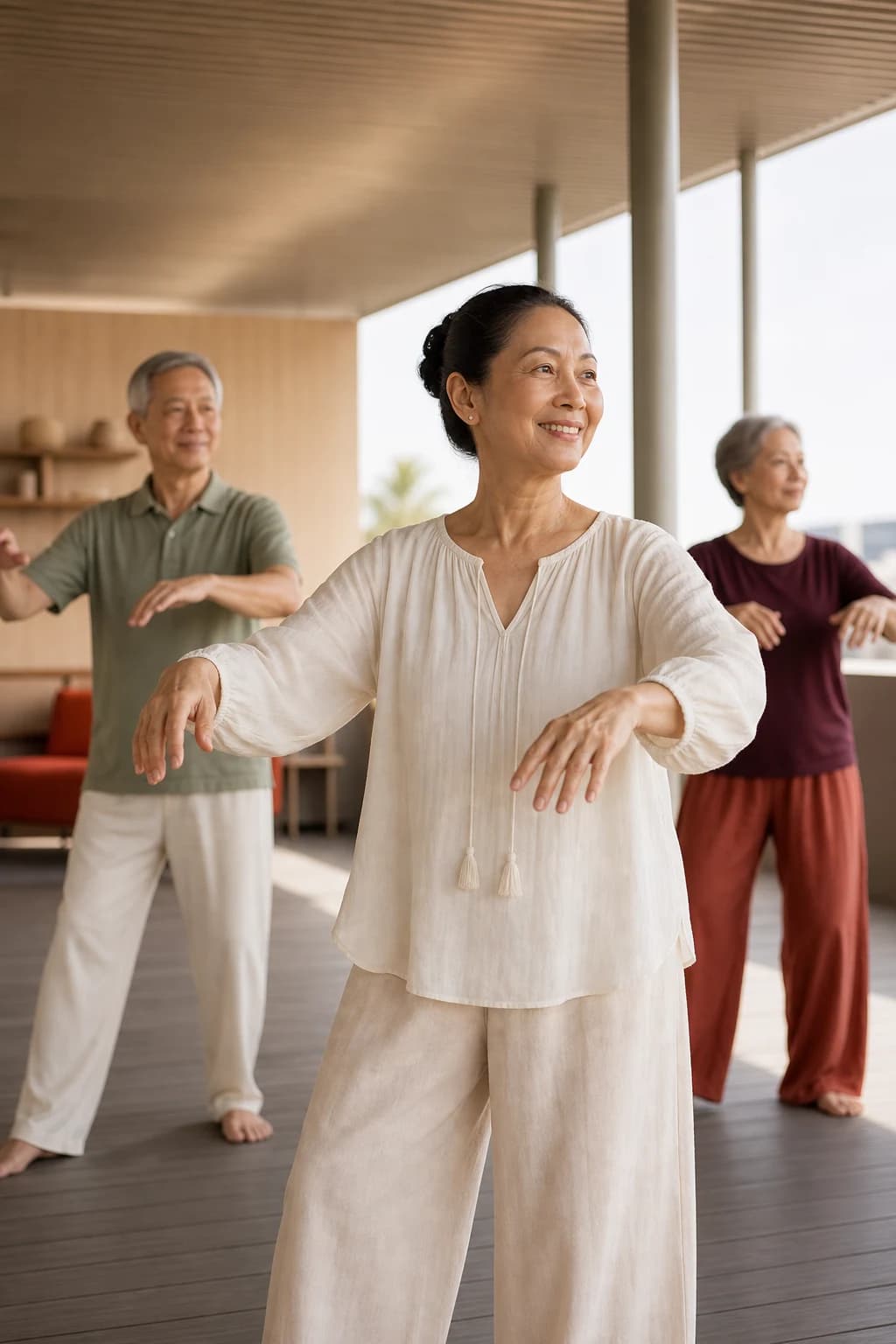 Members in a gentle qigong session