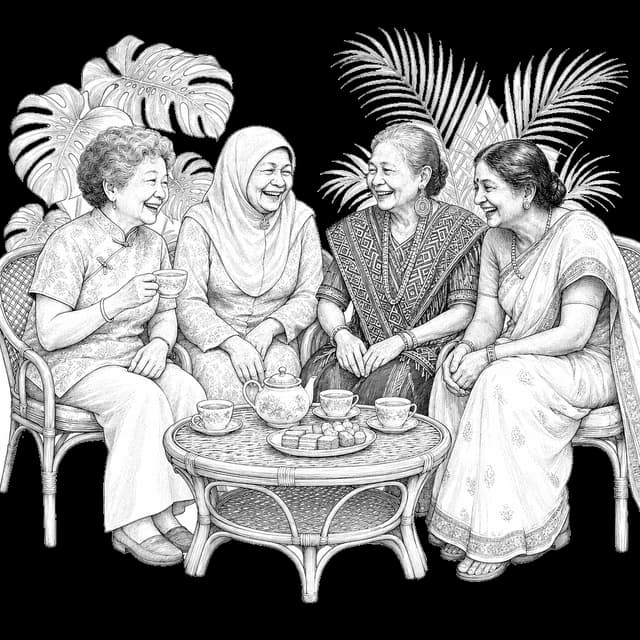 Residents sharing tea around a table